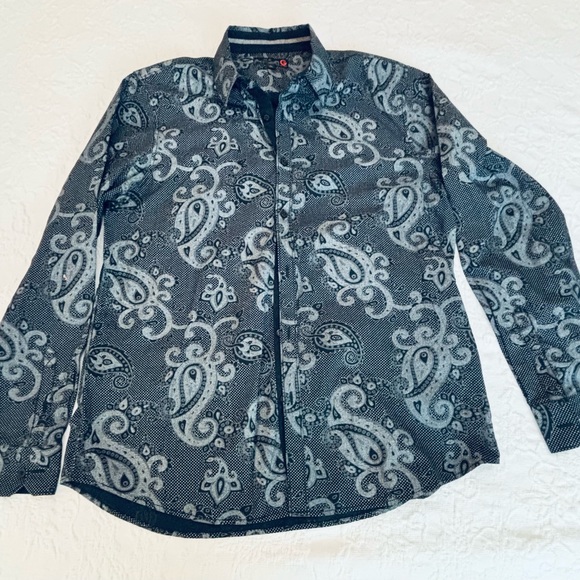 G BY GUESS Paisley black on black, long sleeve, button up men’s shirt Size XL - Picture 1 of 8